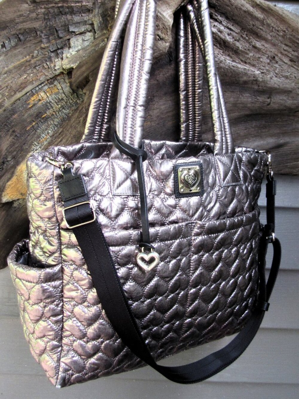 BRIGHTON KAMILLE QUILTED METALLIC TOTE 15 X 12 X 5, +HEART CHARM REALLY NICE